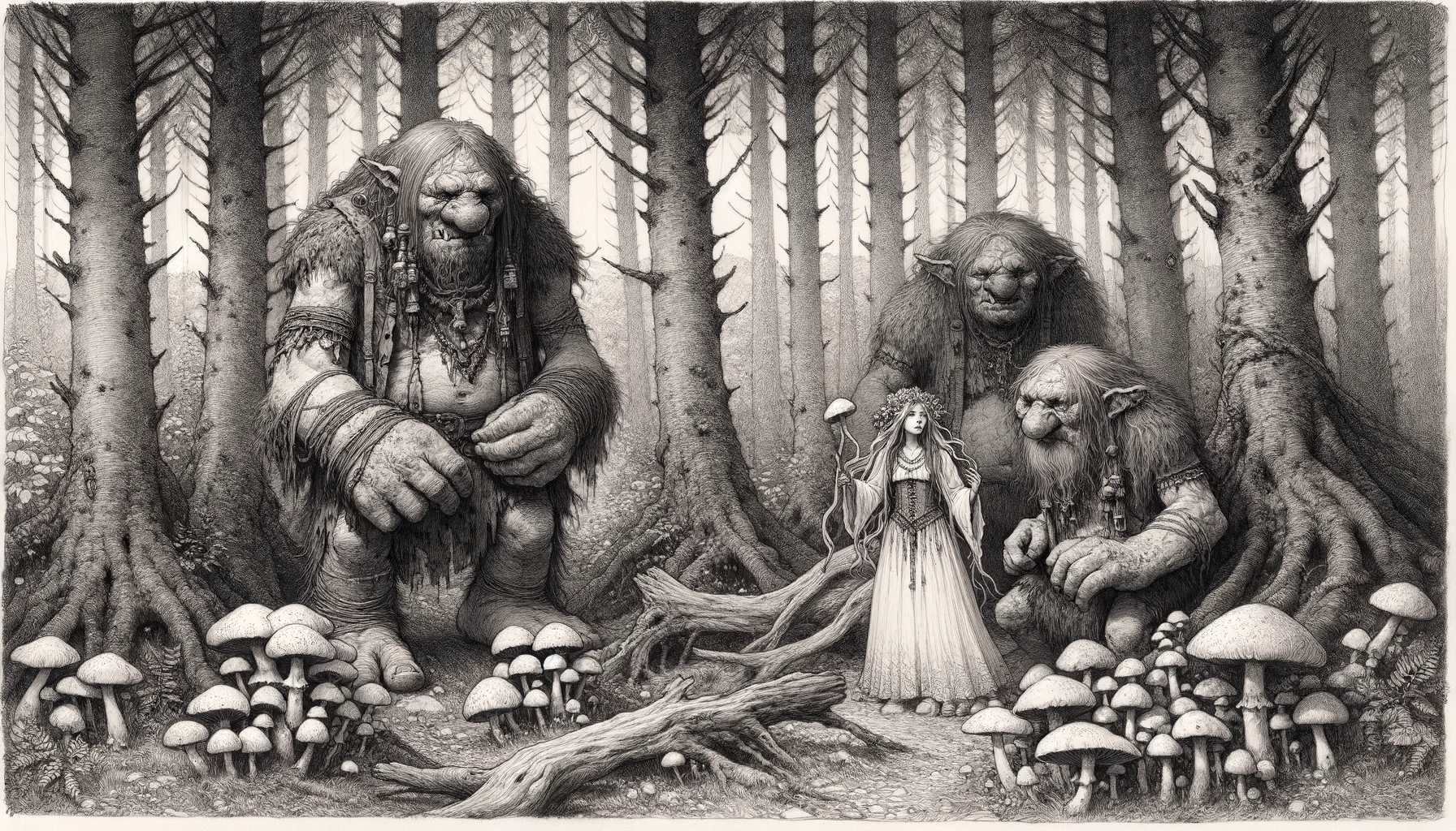 Elf, troll, nordic, mushroom, tree, huldra, hulder